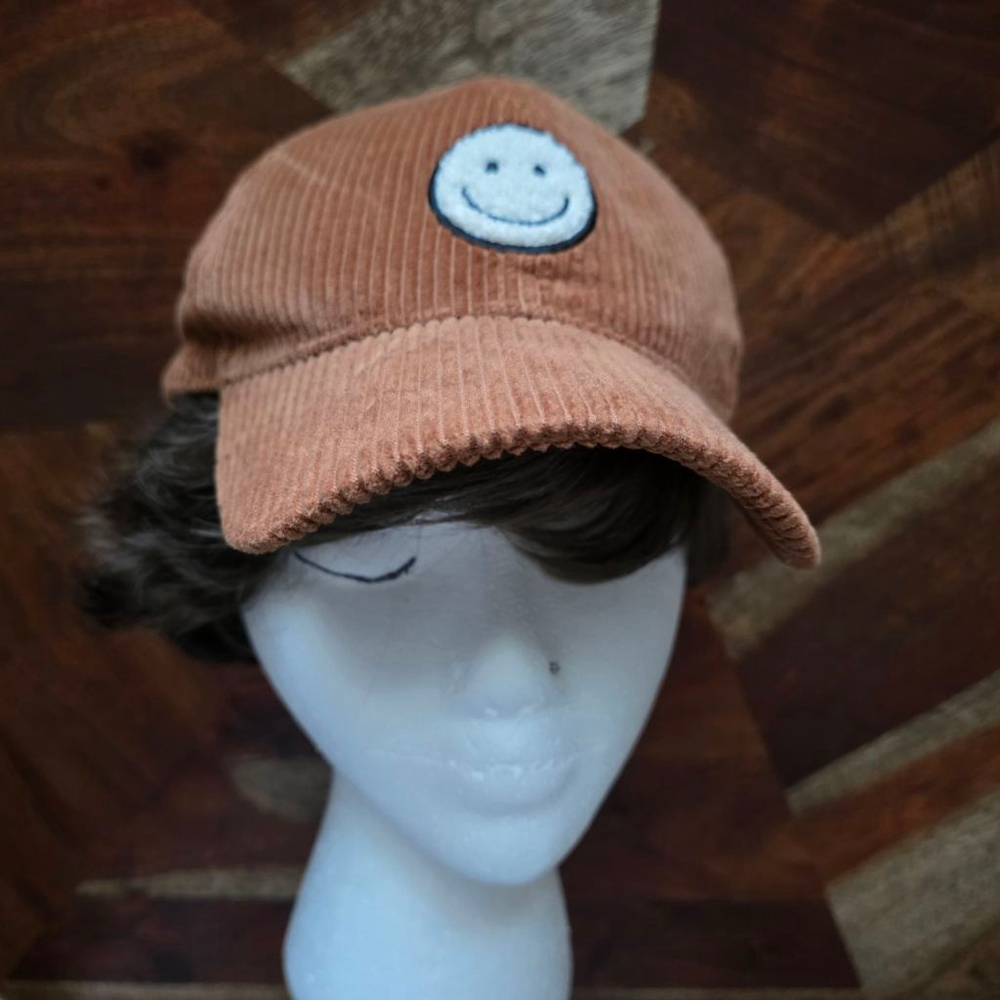 Women's DAVID and YOUNG Brown Corduroy Smiley Face Cap One Size